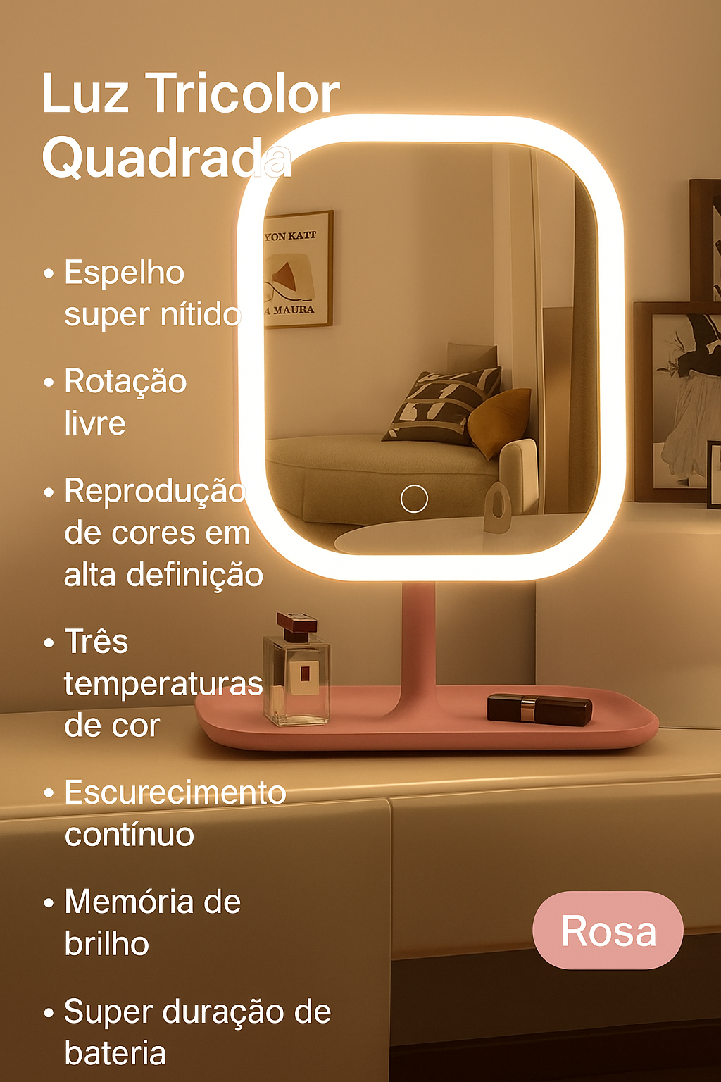 Espelho LED Dobrável – Iluminação e Aumento para Detalhes Para Maquiagem