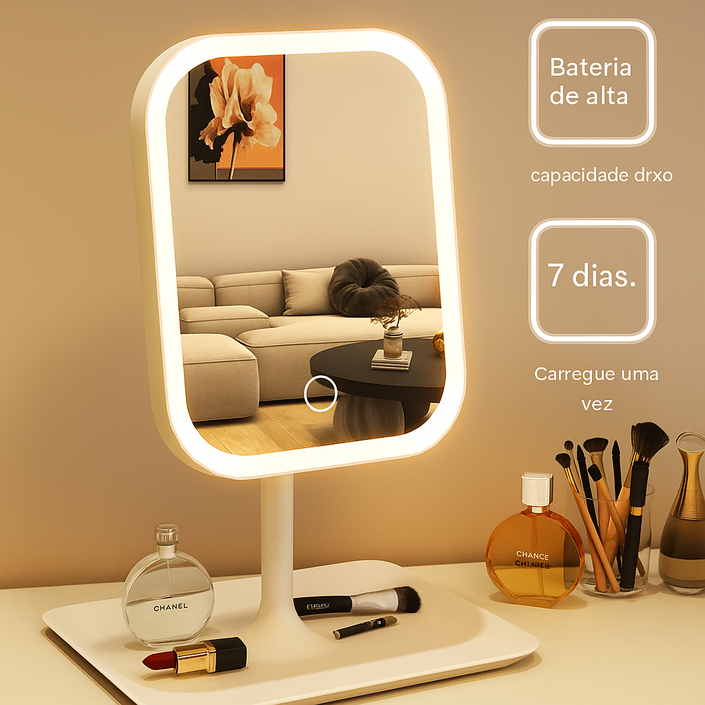 Espelho LED Dobrável – Iluminação e Aumento para Detalhes Para Maquiagem